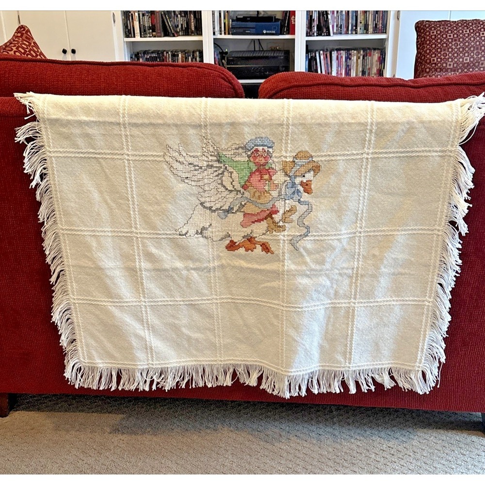 Handmade Cross Stitch Mother Goose‎ Baby Blanket Wall Hanging 36x34 Nursery